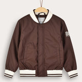 Nylon bomber jacket with fur collar - brown