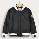 Nylon Bomber Jacket with Fur Collar - Black