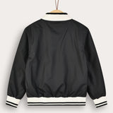 Nylon Bomber Jacket with Fur Collar - Black
