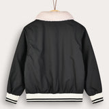 Nylon Bomber with Fur Collar - Black