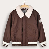 Nylon bomber with fur collar - brown