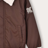 Nylon bomber with fur collar - brown