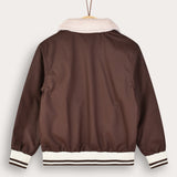 Nylon bomber with fur collar - brown