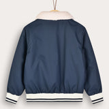 Nylon bomber jacket with fur collar - Blue