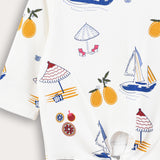 Boat print shirt + tie - yellow