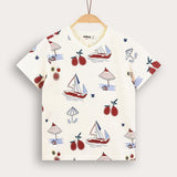 Printed T-shirt - Cream/Burgundy