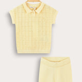 Baby set with crochet knitting - yellow