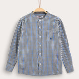 Checkered shirt with Chinese collar - Royal