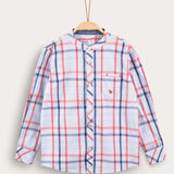 Checkered shirt with Chinese collar - blue