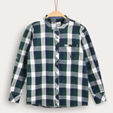 Checkered shirt with Chinese collar - green