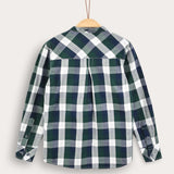 Checkered shirt with Chinese collar - green