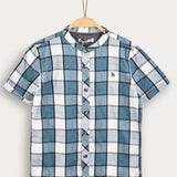 Checkered shirt with a collar - blue