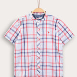 Checkered shirt with a crew neck - red