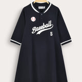 Baseball Polo Dress - Navy