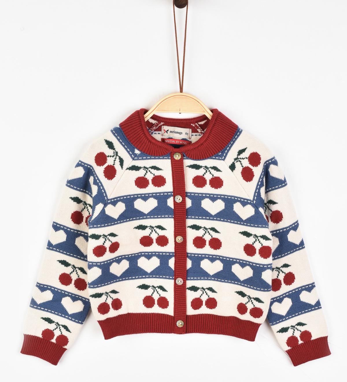 Button cardigan with cherries - blue