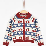 Button cardigan with cherries - blue