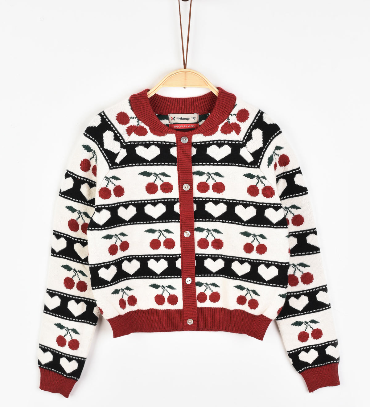 Button cardigan with cherries - black