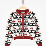 Button cardigan with cherries - black