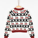 Button cardigan with cherries - black