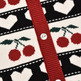 Button cardigan with cherries - black