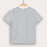 Striped shirt with ship embroidery - blue