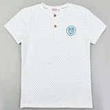 Boys' short-sleeved shirt, dots/stripes - turquoise