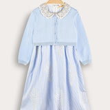Striped dress combined with cardigan - light blue