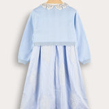 Striped dress combined with cardigan - light blue