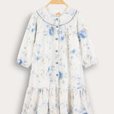 Floral Dress with Binding Neck - Blue