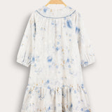 Floral Dress with Binding Neck - Blue