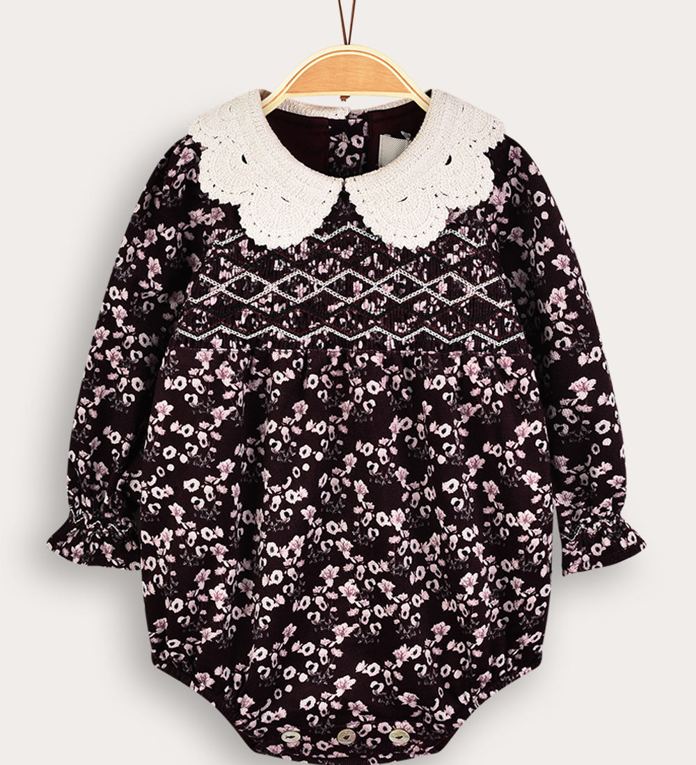 אוברול קטיפה פרחוני - בורדו | תינוקות בנות | מלאנז' | תמונה 1