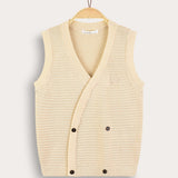 Knitted vest with crochet - beige