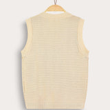 Knitted vest with crochet - beige