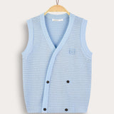 Knitted vest with crochet - blue