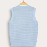 Knitted vest with crochet - blue