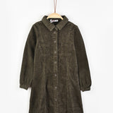 Buttoned Corduroy Dress - Olive