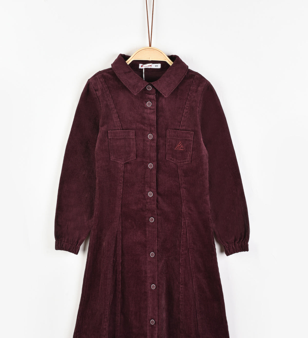 Buttoned Corduroy Dress - Burgundy