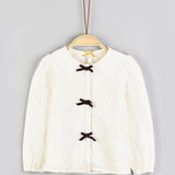 Embroidered shirt with velvet bow ties - Burgundy