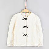 Embroidered shirt with velvet bow ties - black