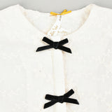 Embroidered shirt with velvet bow ties - black