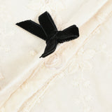 Embroidered shirt with velvet bow ties - black