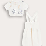 Floral Overalls and Cardigan - Blue