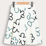 Pleated floral skirt - black