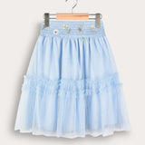 Zipka Tulle Skirt with Embroidery - Blue