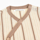 Baby set with eyelet and stripe knitting - beige
