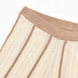 Baby set with eyelet and stripe knitting - beige