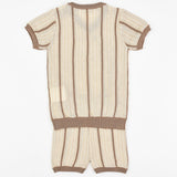 Baby set with eyelet and stripe knitting - beige