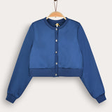 Satin Cardigan with Buttons - Blue