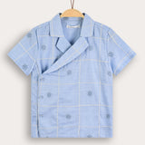 X-embroidered Shabbat shirt - Blue Sky