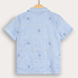 X-embroidered Shabbat shirt - Blue Sky